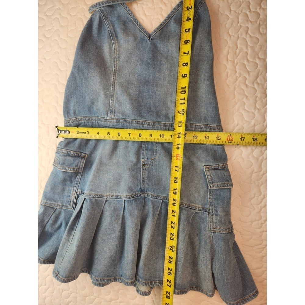 SMALL Denim TENNIS DRESS Halter Mini Schoolgirl Pleated Blue Jean WESTERN punk - Picture 5 of 7
